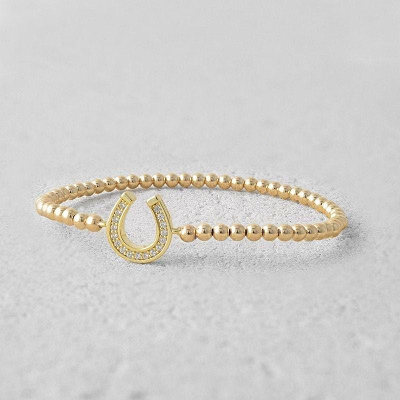 Horseshoe Bracelet, Gold Stack Bracelet, Beaded Bracelet,