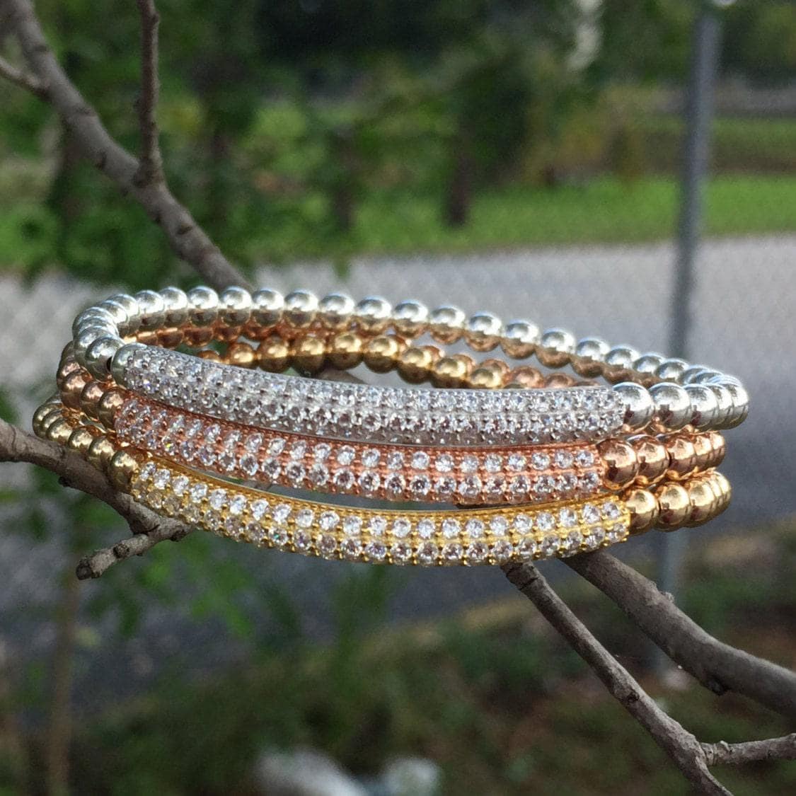 CZ Bar Bracelet, Stretch Stacking Bracelet, Boho Chic Bracelet