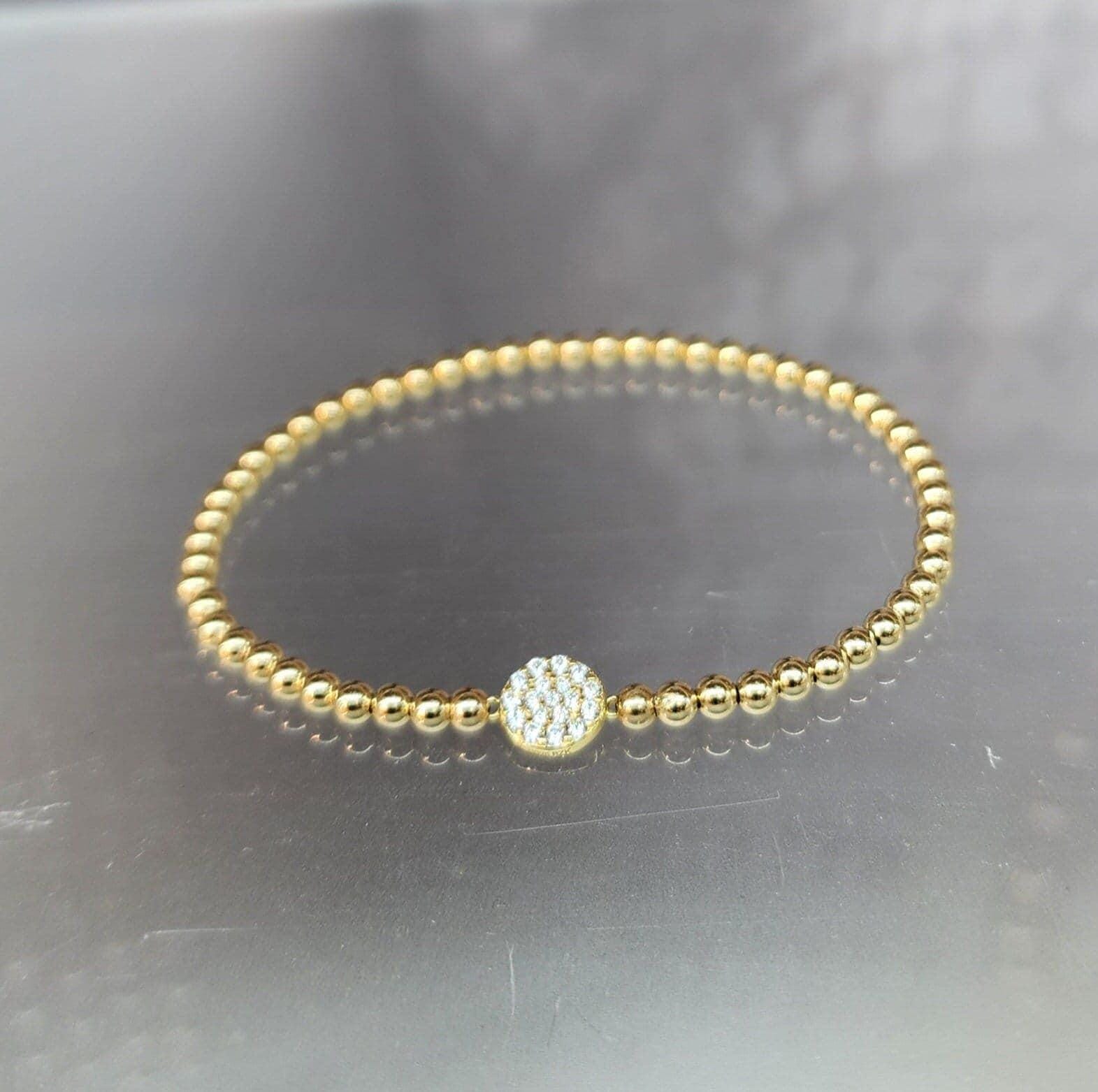 14kt Gold Filled CZ Disc Stretch Beaded Bracelet for Women by Isabella Celini