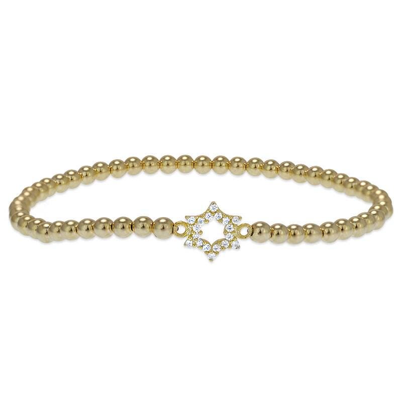 Delicate Gold Filled Beaded Star of David Stacking Bracelet - Small Wrist Bead Jewish Jewelry