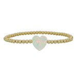 Opal Heart Pendant Stretch Bracelet - Gold Filled Beads - Stackable Adjustable - Womens Jewelry
