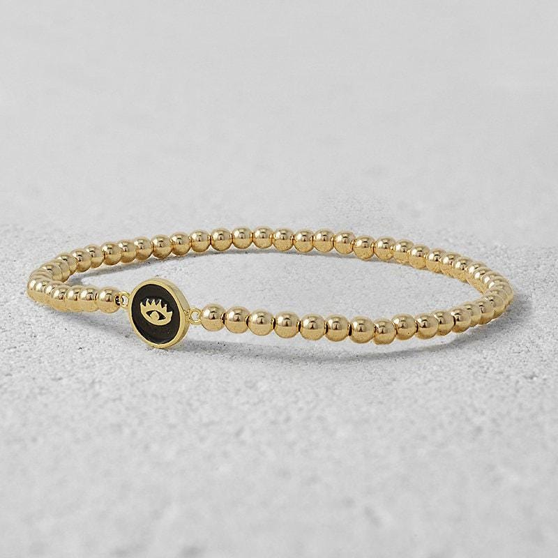 Gold Filled Beaded Bracelet, Evil Eye Charm, Protection Jewelry
