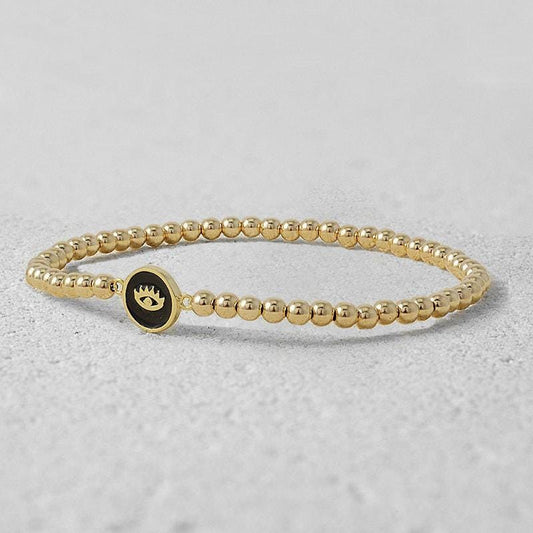 Gold Filled Beaded Bracelet, Evil Eye Charm, Protection Jewelry