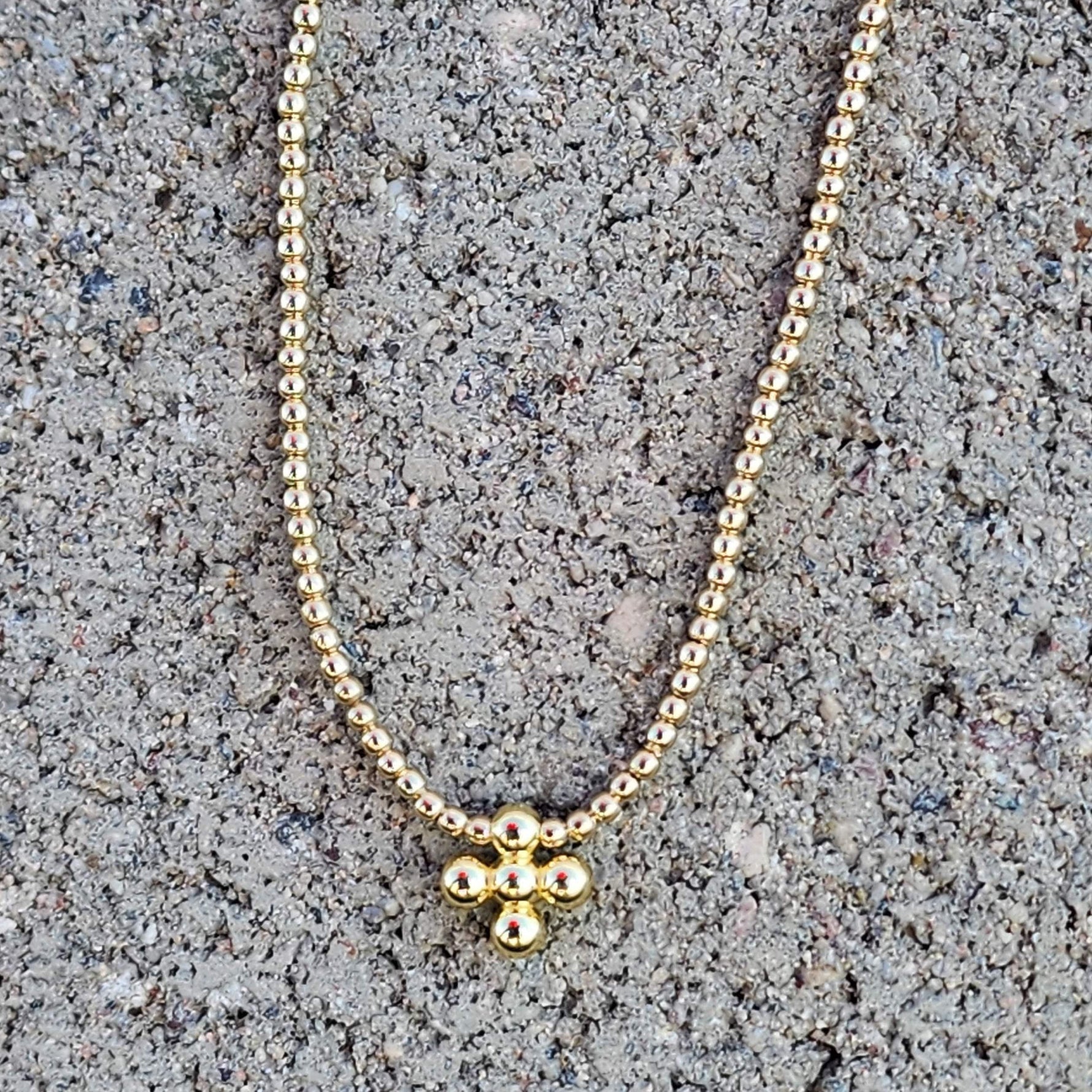 Gold Filled Beaded Cross Necklace Non Tarnish Waterproof Jewelry Dainty Christian Pendant