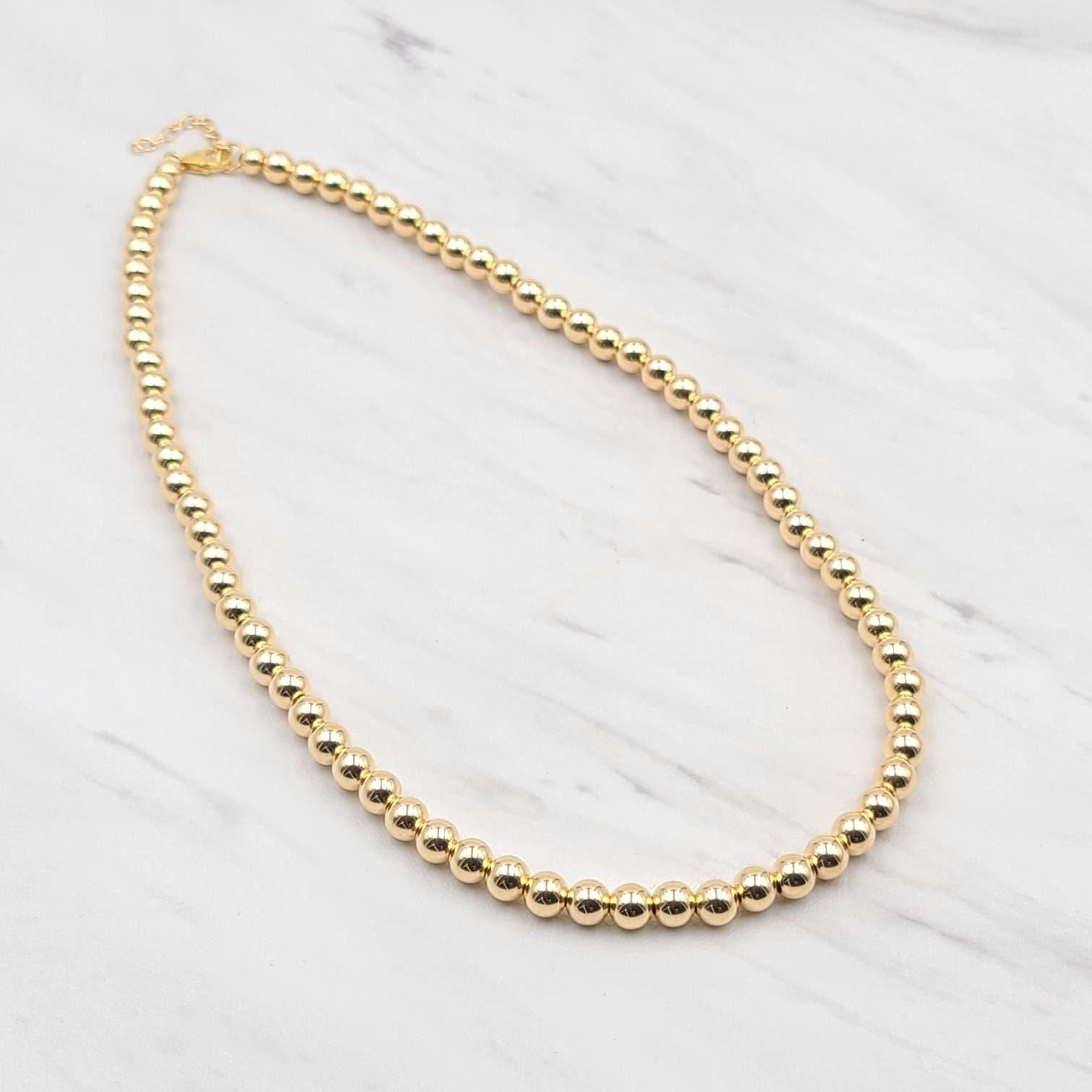 Dainty Gold Filled Layering Necklace 5mm Beaded Bohemian Bridesmaid Gift - Perfect for Women - Tarnish Free