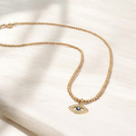 Dainty Gold Filled Beaded Necklace with Evil Eye Charm for Women by Isabella Celini, Tarnish Free Water Resistant Jewelry