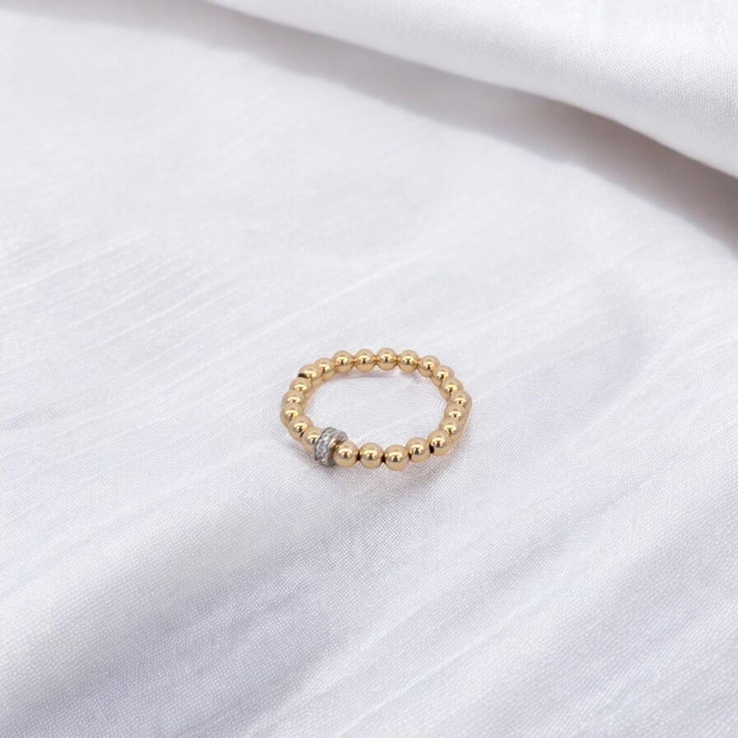 14kt Gold Filled Stacking Ring - CZ Roundel Pendant - Tarnish-Free Woman's Jewelry with 3mm Gold Filled Beads - Stretch for Perfect Fit