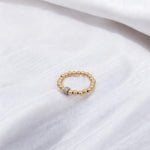 14kt Gold Filled Stacking Ring - CZ Roundel Pendant - Tarnish-Free Woman's Jewelry with 3mm Gold Filled Beads - Stretch for Perfect Fit