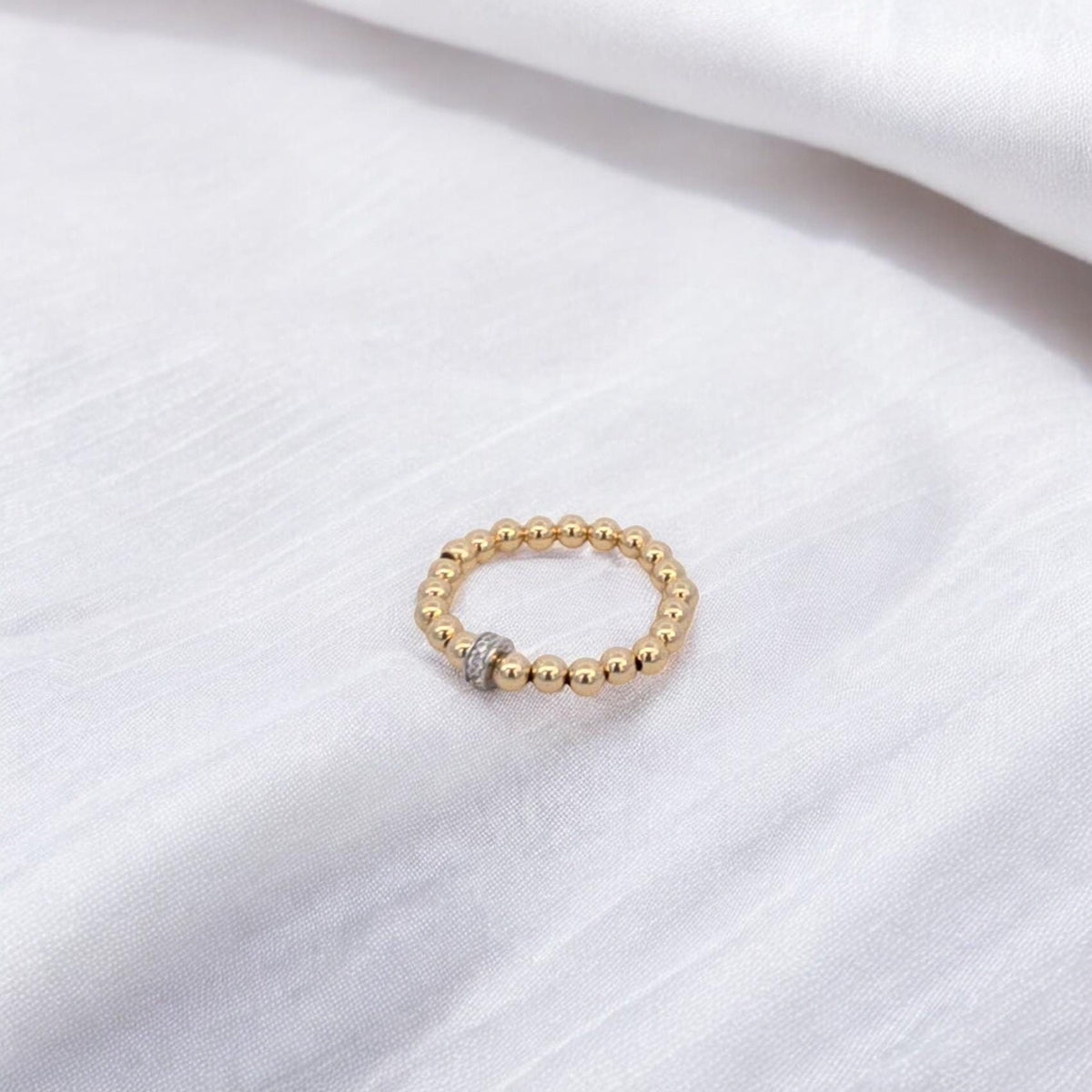 14kt Gold Filled Stacking Ring - CZ Roundel Pendant - Tarnish-Free Woman's Jewelry with 3mm Gold Filled Beads - Stretch for Perfect Fit