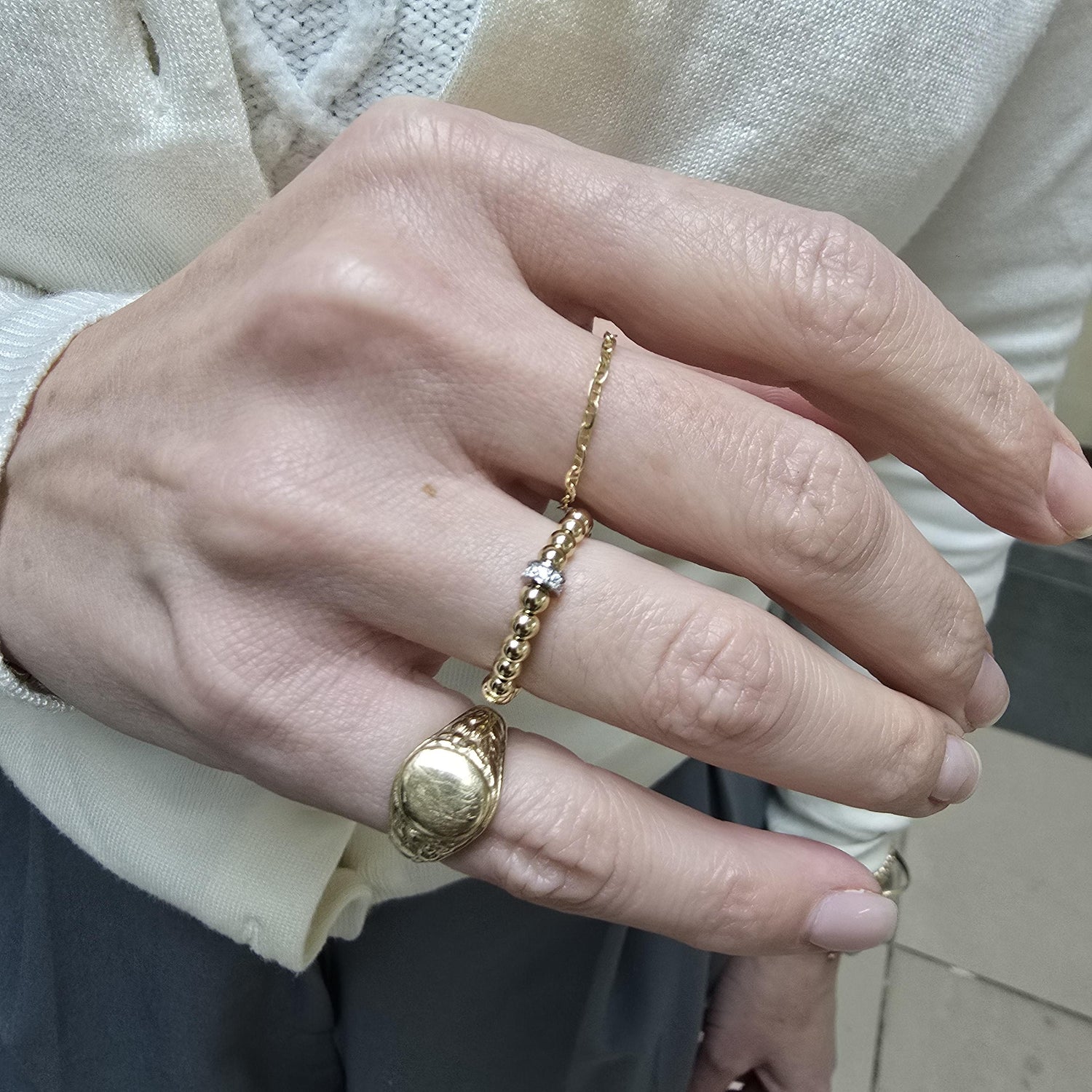 14kt Gold Filled Stacking Ring - CZ Roundel Pendant - Tarnish-Free Woman's Jewelry with 3mm Gold Filled Beads - Stretch for Perfect Fit