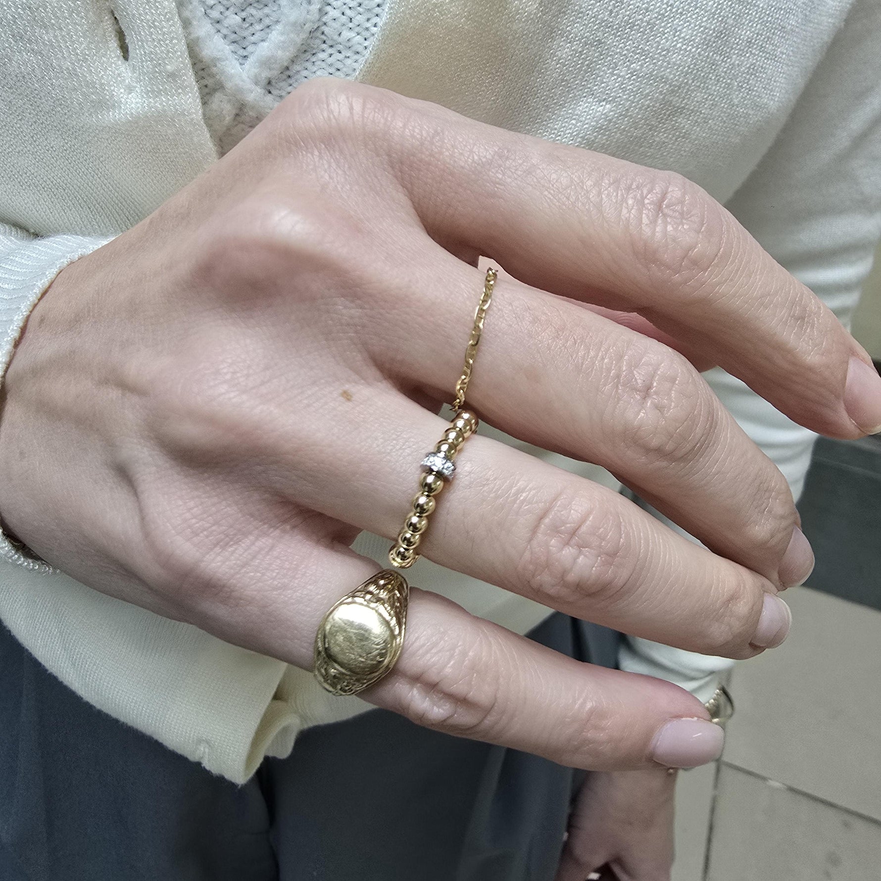 14kt Gold Filled Stacking Ring - CZ Roundel Pendant - Tarnish-Free Woman's Jewelry with 3mm Gold Filled Beads - Stretch for Perfect Fit