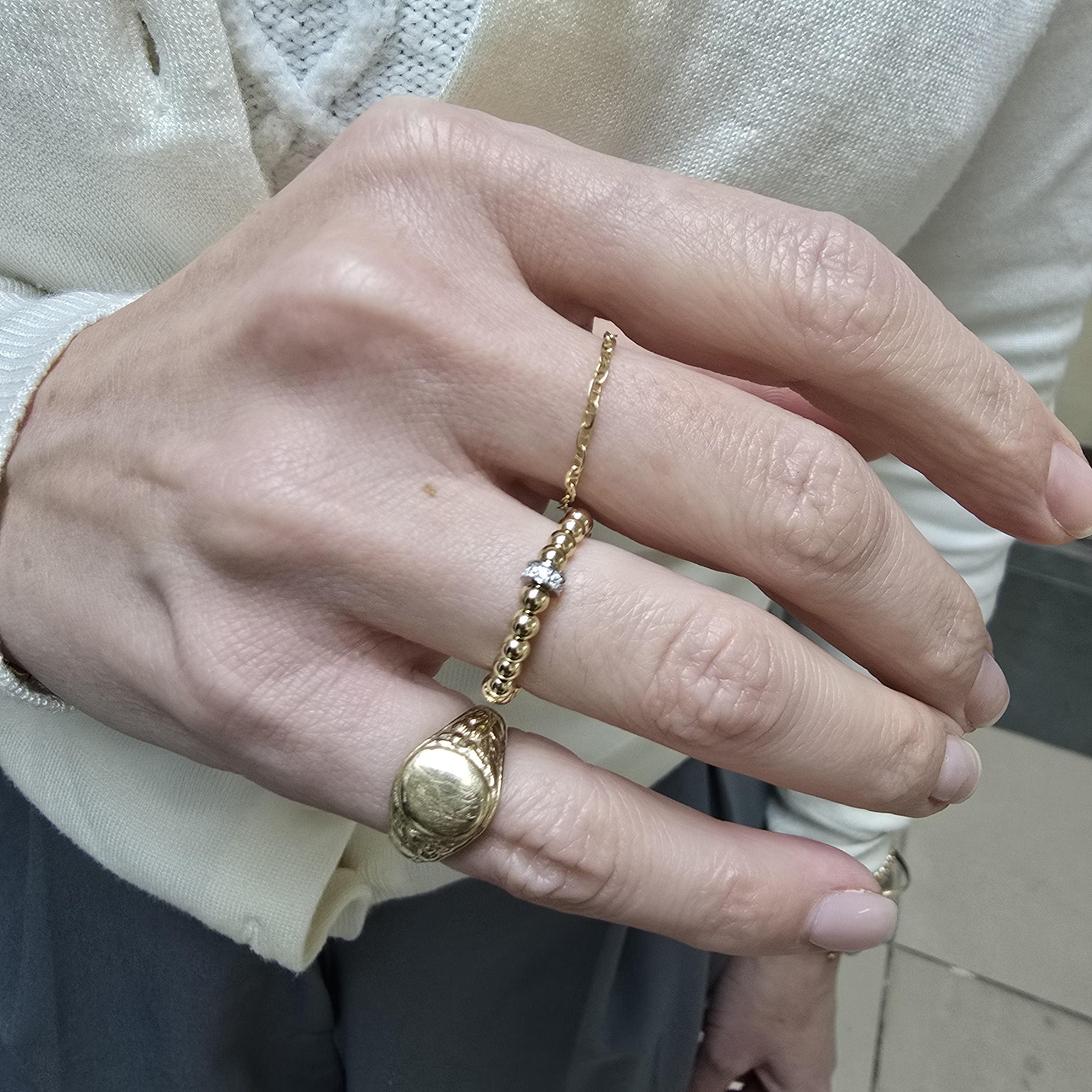 14kt Gold Filled Stacking Ring - CZ Roundel Pendant - Tarnish-Free Woman's Jewelry with 3mm Gold Filled Beads - Stretch for Perfect Fit