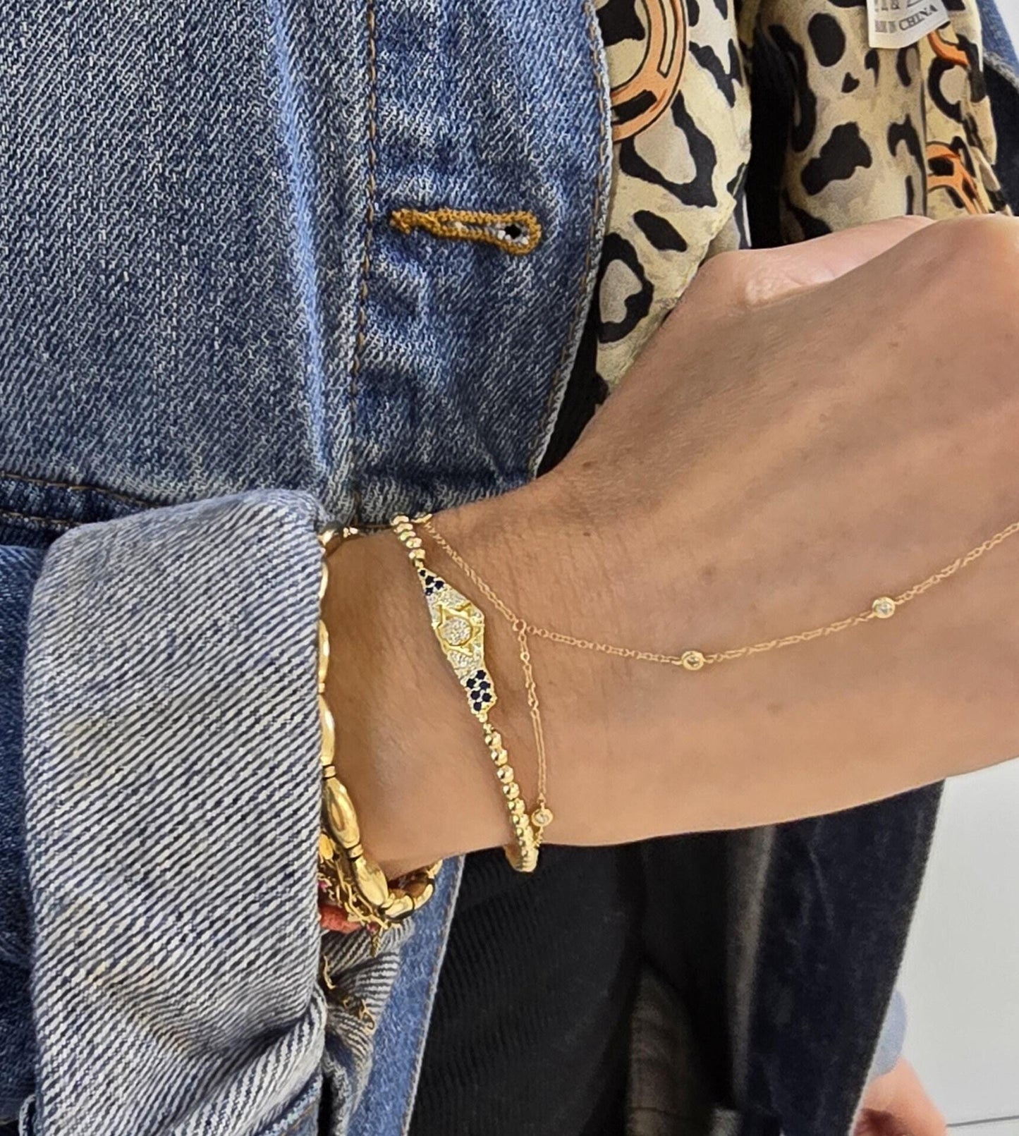 Gold Filled Beaded Israel Map  Star of David Bracelet - Jewish Beaded Stackable Stretch Pendant