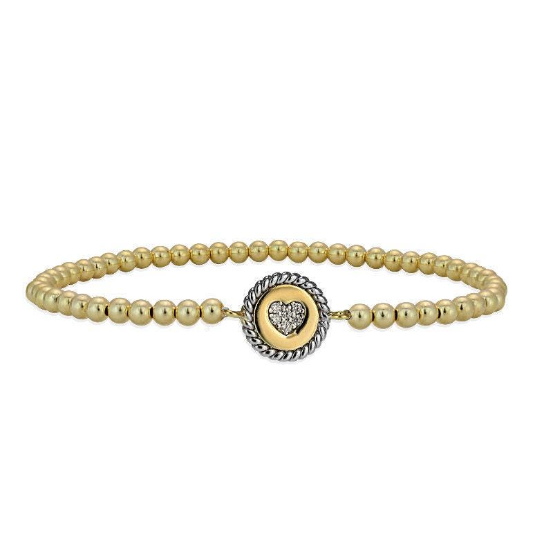 Heart Disc Bracelet: Gold Filled Beads with Cubic Zirconia