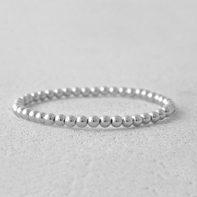 14K Gold Filled Beaded Bracelet for Women - Tarnish Free Waterproof 4mm - Handmade Stretch - Gold Filled Silver or Rose Gold Options