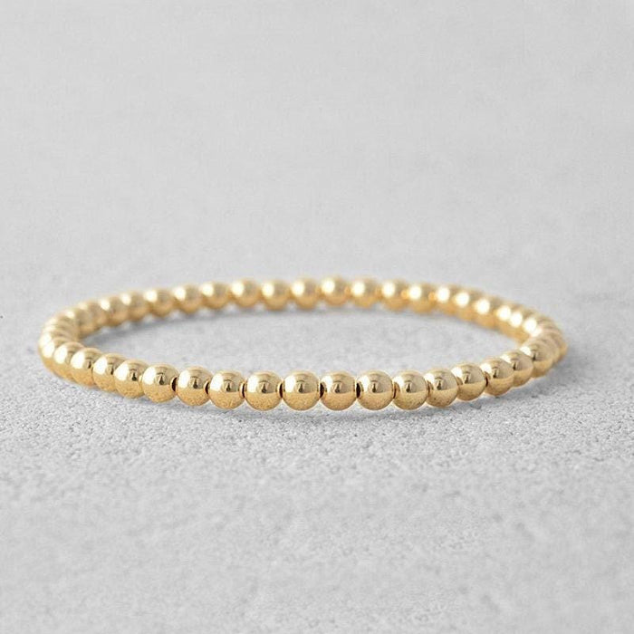 14K Gold Filled Beaded Bracelet for Women - Tarnish Free Waterproof 4mm - Handmade Stretch - Gold Filled Silver or Rose Gold Options