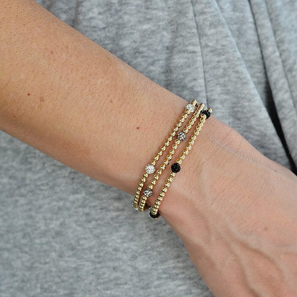 14kt Gold Filled CZ Ball Bracelet - Stretch Gold Beaded Womens Jewelry - Tarnish Free