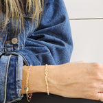 Stretch Gold Filled Love Bracelet with CZ Pendant - Dainty Womens Stacking Bracelet