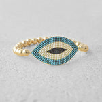 Gold Filled Evil Eye Bracelet with Turquoise Gemstone Beads - Spiritual Protection and Good Luck for Woman
