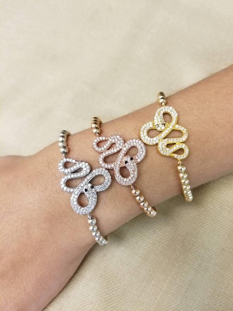 Gold Filled Snake Bracelet - Stretch Beaded Stacking Bracelet for Women