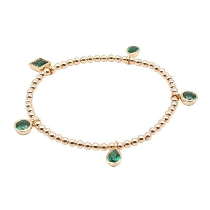 Gold Filled Beaded Charm Bracelet for Women - Cubic Zirconia Tear Drop Round and Square Charms