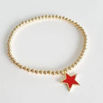 Gold Filled Celestial Charm Bracelet - Enamel Star Stretch Beaded Jewelry by Isabella Celini