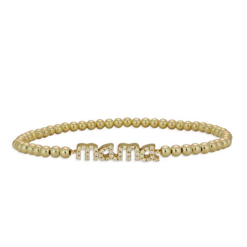 Mama Pendant Bracelet: Delicate Gold Filled Beads (Stretch Size 5.5-6.5")