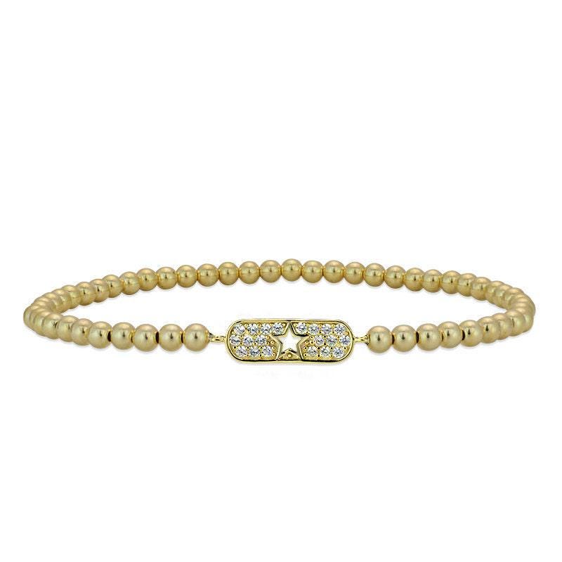 Gold-Filled Celestial Stretch Bracelet with Cubic Zirconia Beads - Stackable Star Pendant Bracelet for Woman