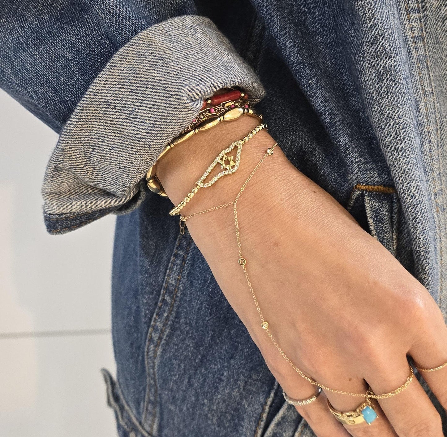 Jewish Bracelet with Gold Filled Beads and Israel Map Charm - Star of David Bracelet for Women