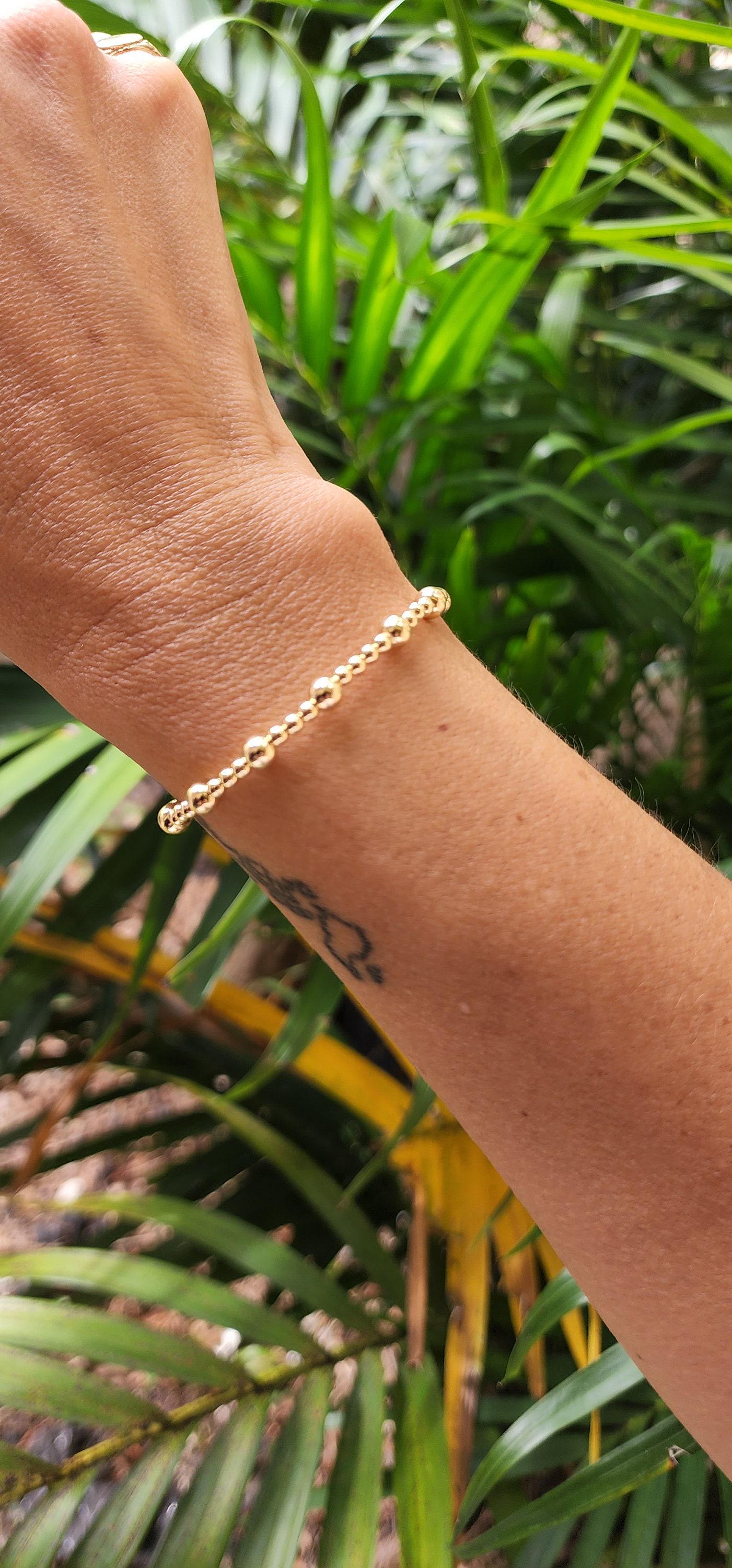 14kt Gold Filled Stretch Bracelet with Beaded Design for Women - 3 mm and 5 mm - Tarnish Resistant Waterproof