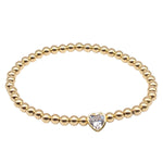 Gold Heart Stretch Bracelet with 14kt Gold Filled Beads and Sterling Silver Heart Pendant