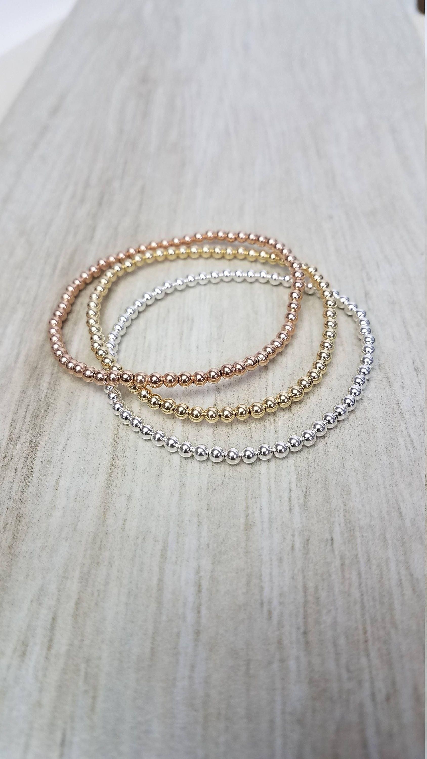3mm Gold Filled Beaded Stretch Bracelet - Layering Jewelry for Women by Isabella Celini - Tarnish Free and Waterproof