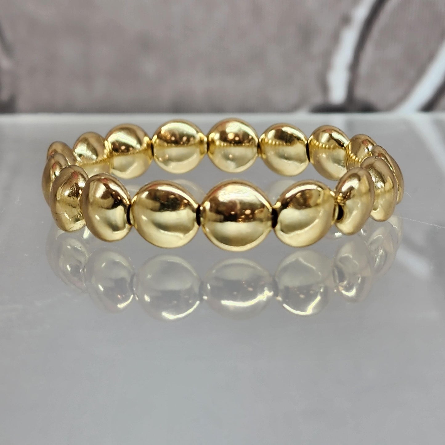 Gold Filled Bracelet, Flat Beaded Bracelet, Stretch Stacking Bracelet