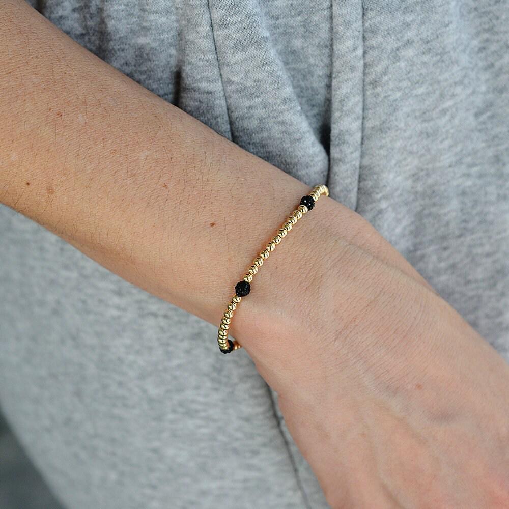 14kt Gold Filled CZ Ball Bracelet - Stretch Gold Beaded Womens Jewelry - Tarnish Free