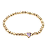 Gold Heart Stretch Bracelet with 14kt Gold Filled Beads and Sterling Silver Heart Pendant