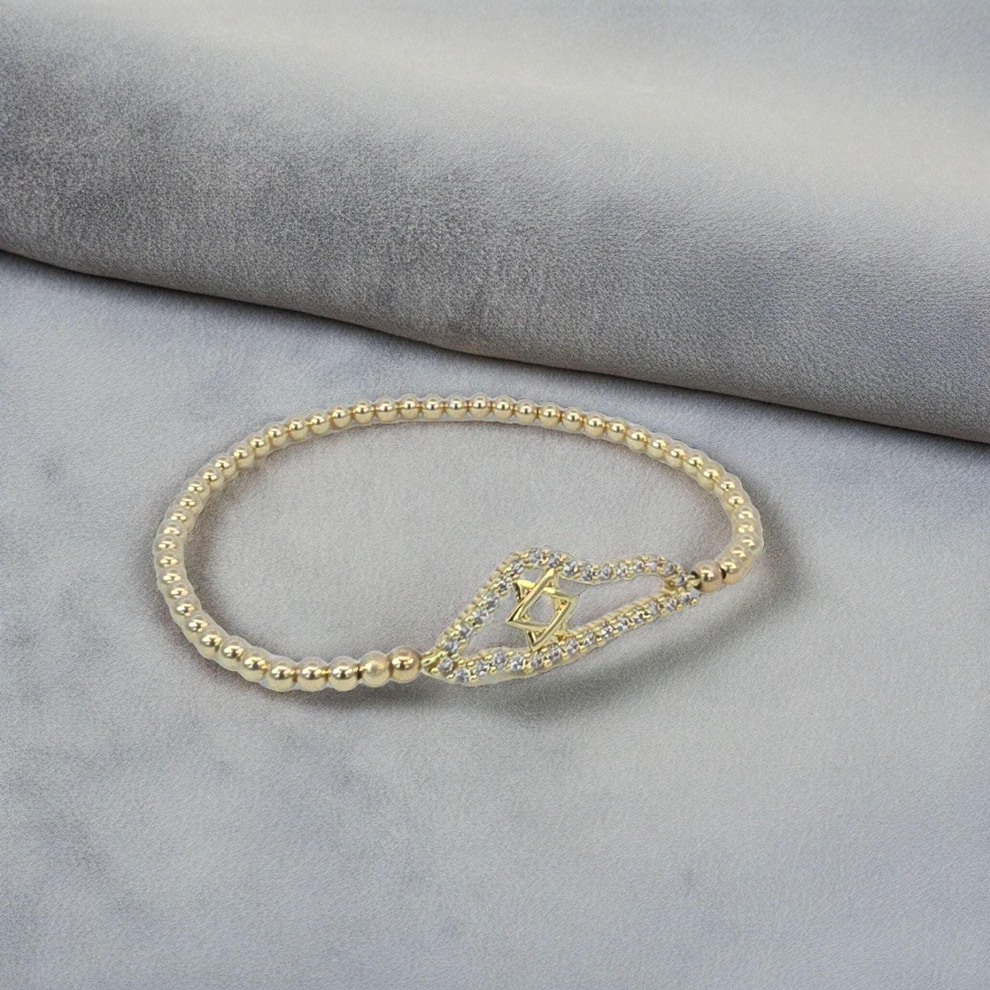 Jewish Bracelet with Gold Filled Beads and Israel Map Charm - Star of David Bracelet for Women