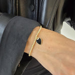 Stretch Beaded Bracelet - Heart Charm Sterling Silver Gold Filled with Enamel Finish Stackable Bracelet