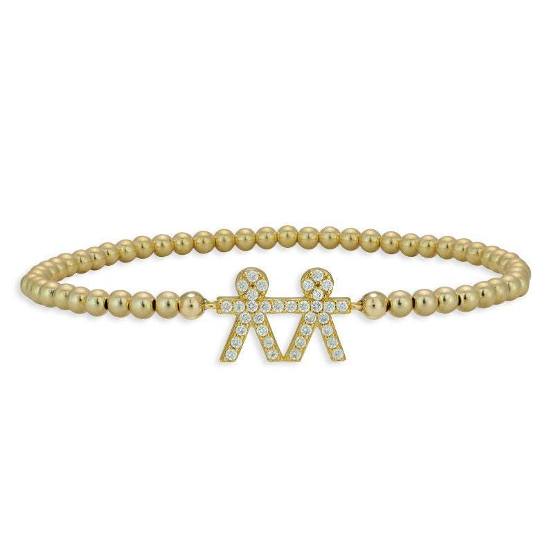 Gold Filled Boy and Boy Beaded Bracelet with Cubic Zirconia Stones - Stretch Design - Perfect Gift for Women