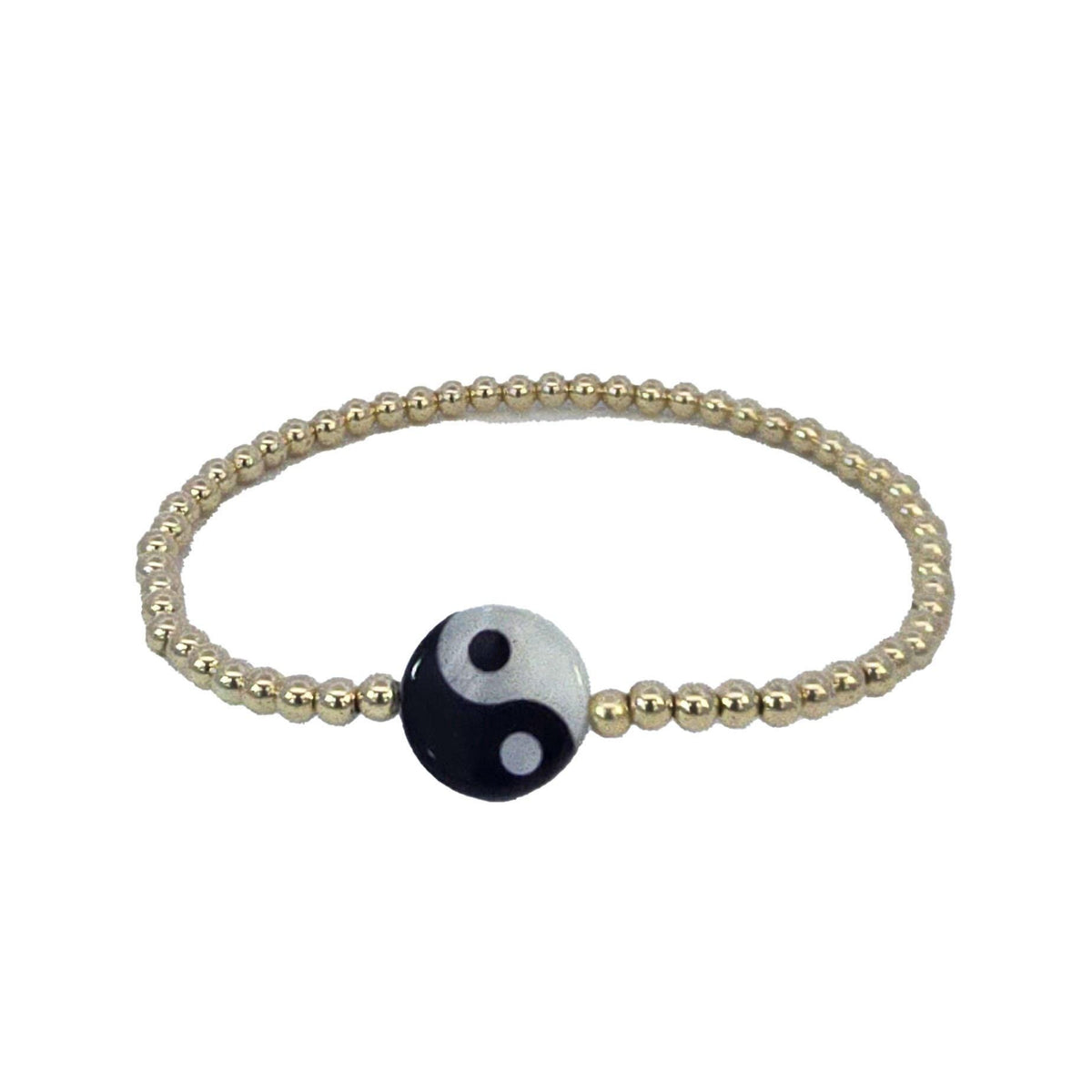 Ying Yang Gold Filled Bracelet, Isabella Celini, Gold Filled Beaded, Stretch Stacking Bracelet