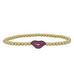 Lips Gold Filled CZ Pendant Bracelet - Stretch Stacking Style for Women