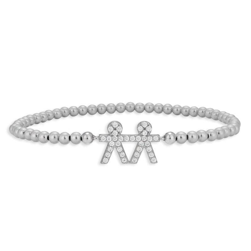 Gold Filled Boy and Boy Beaded Bracelet with Cubic Zirconia Stones - Stretch Design - Perfect Gift for Women