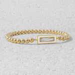 14kt Gold Filled CZ Pendant Bracelet - Beaded Stretch Stackable - Rectangular Design with Enamel