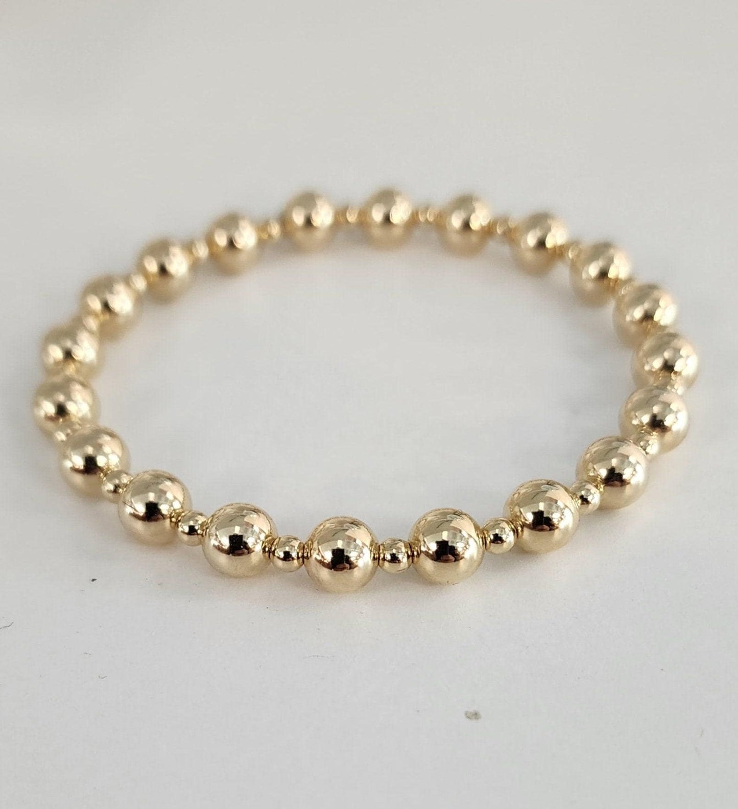 Gold Filled Beaded Stacking Bracelet - 3mm and 6mm Alternating Beads - Handcrafted Jewelry