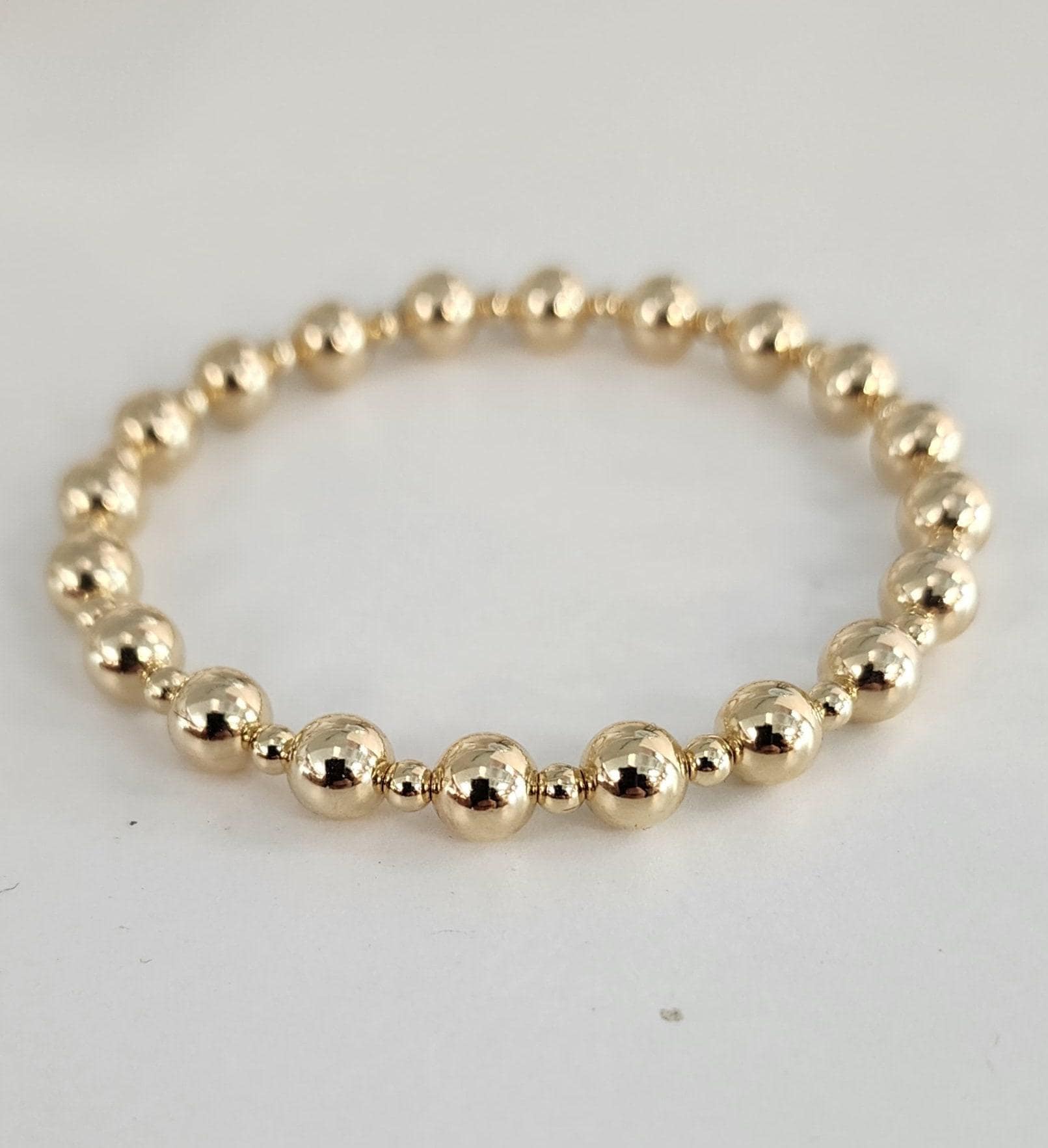 Gold Filled Beaded Stacking Bracelet - 3mm and 6mm Alternating Beads - Handcrafted Jewelry