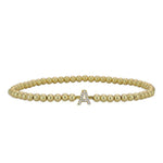 Customized Initial Letter Bracelet, Gold Filled Beaded & Cubic Zirconia Stones Stretch Bracelet for Gift