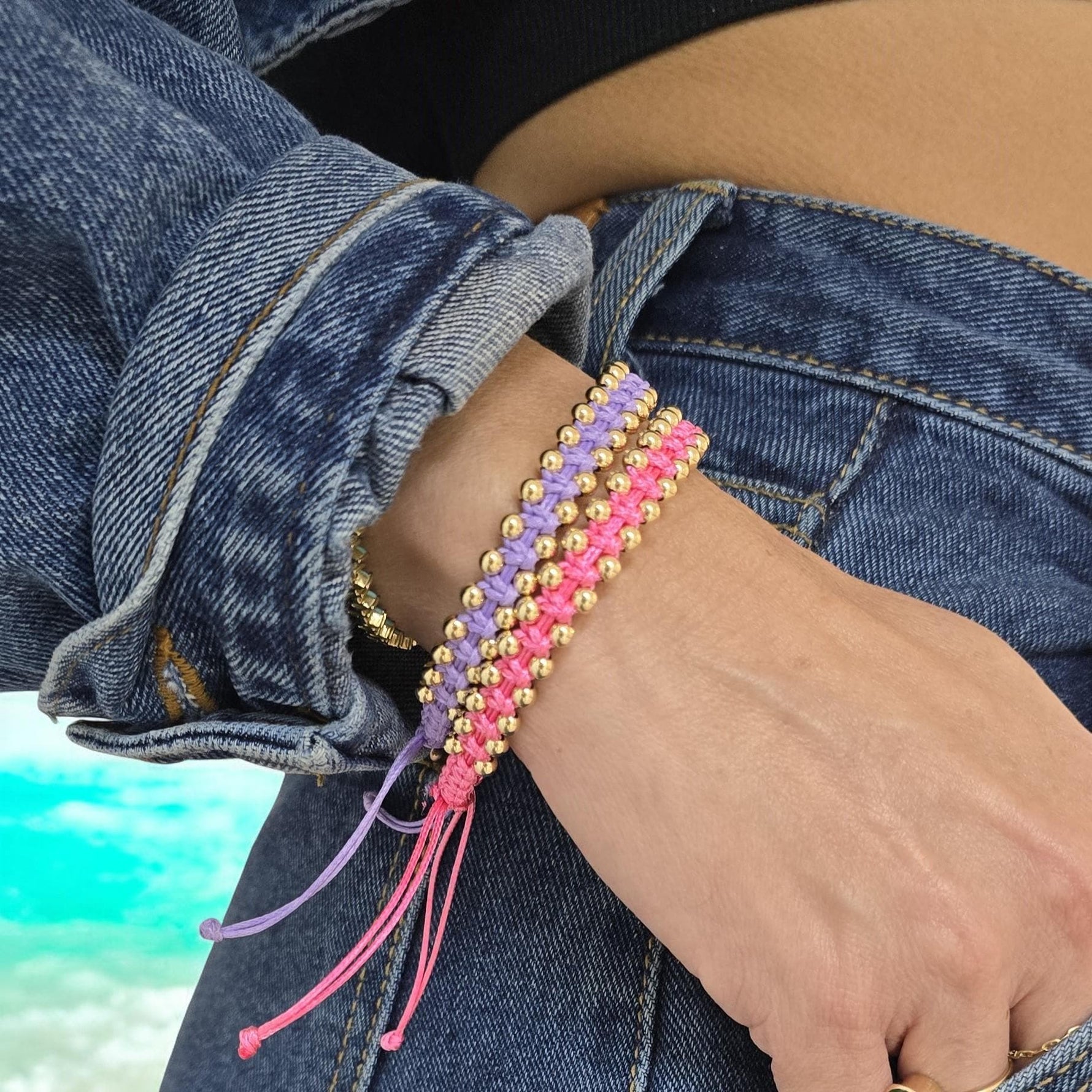 14kt Gold Filled Beaded Bracelet | Adjustable Color Cord | Tarnish-Free Jewelry Gift for Women