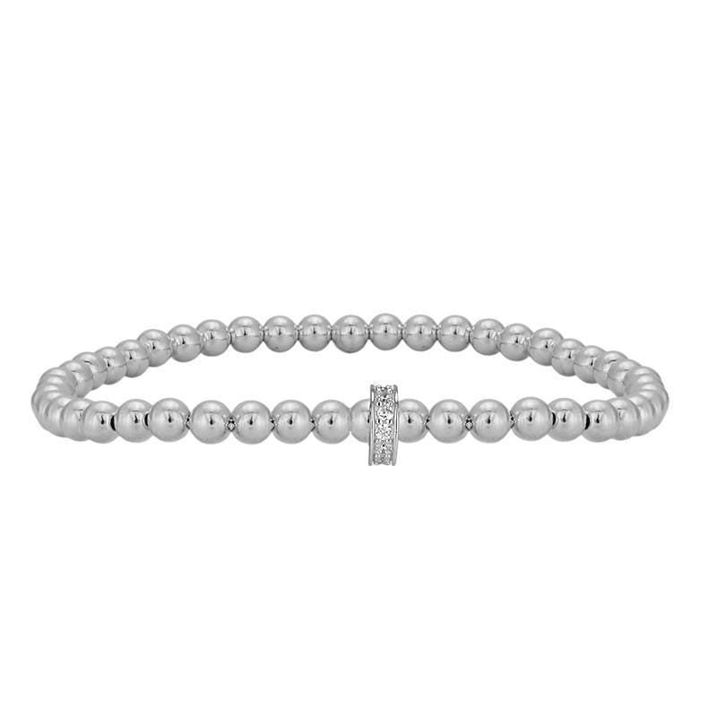 Gold Filled Beaded Bracelet with CZ Roundel, Stretch Stacking Bracelet