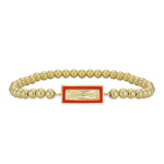 14kt Gold Filled CZ Pendant Bracelet - Beaded Stretch Stackable - Rectangular Design with Enamel