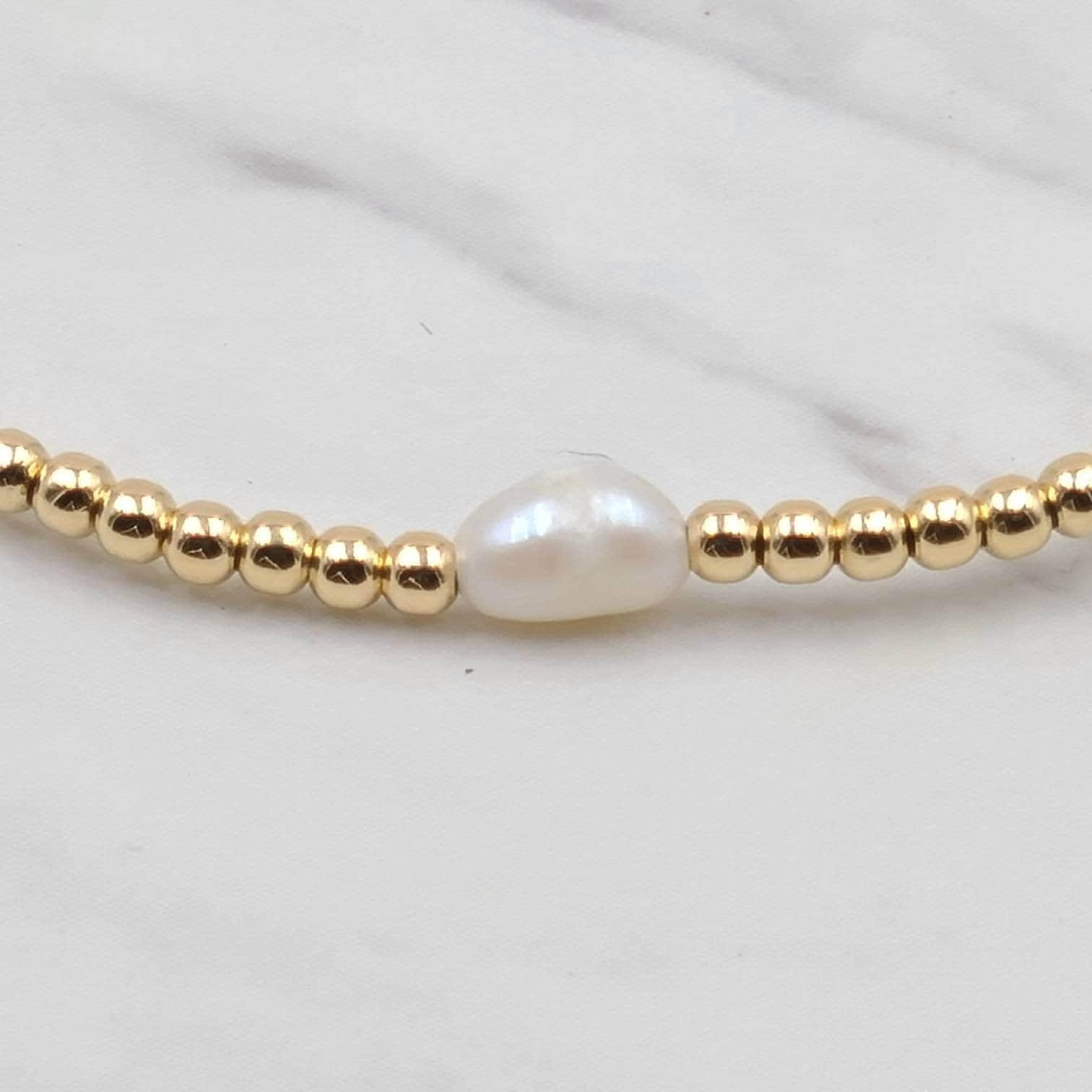 Handcrafted Fresh Water Pearl Station Bracelet - 2 mm 14kt Gold Filled with Personalization Options