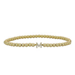 Customized Initial Letter Bracelet, Gold Filled Beaded & Cubic Zirconia Stones Stretch Bracelet for Gift